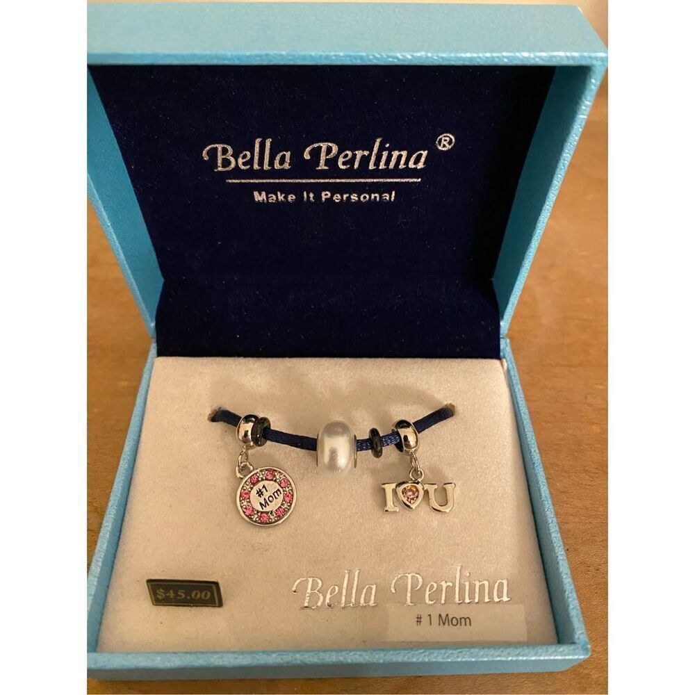 Bella Perlina #1 mom love charm bracelet NWT pink silver tone gift mother